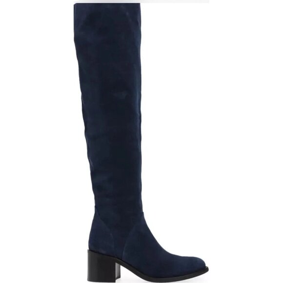 NEW Jeffrey Campbell Ryding Over The Knee Boots Womens 8 Blue Suede Bold Chic - Picture 1 of 12